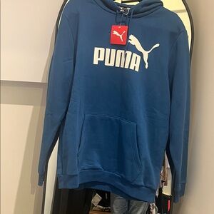 PUMA Men's Blue Hoodie with White Logo